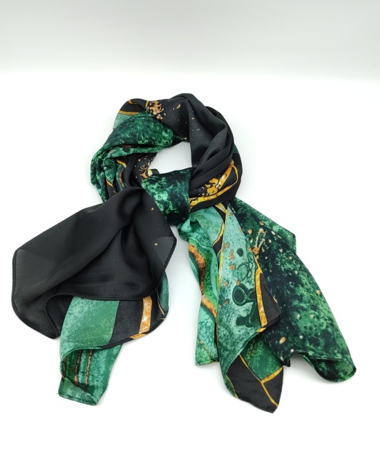 Green imitation silk printed plaid square scarf